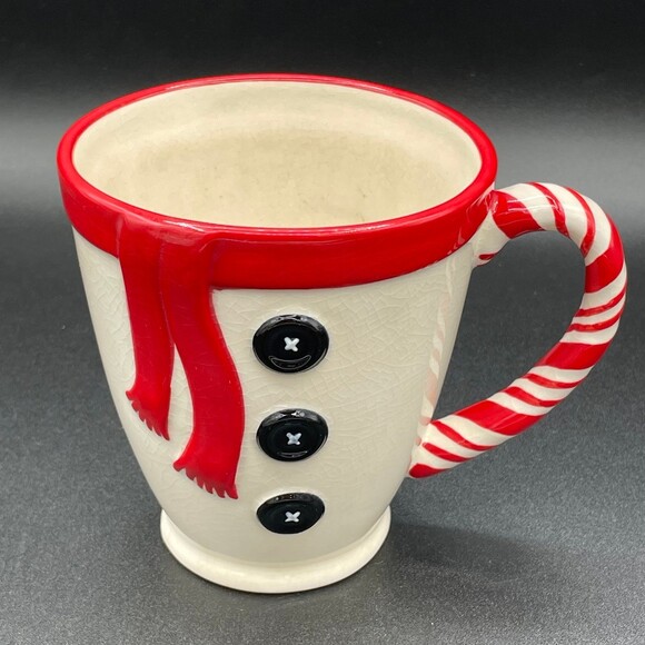 Vintage Hallmark Coffee Tea Cocoa Snowman Mug Candy Cane Handle Buttons Scarf - Picture 5 of 8